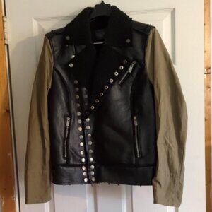 Rachel Roy Womens Moto Jacket Size XL Riveted Snap Down Biker Greaser Two Tone